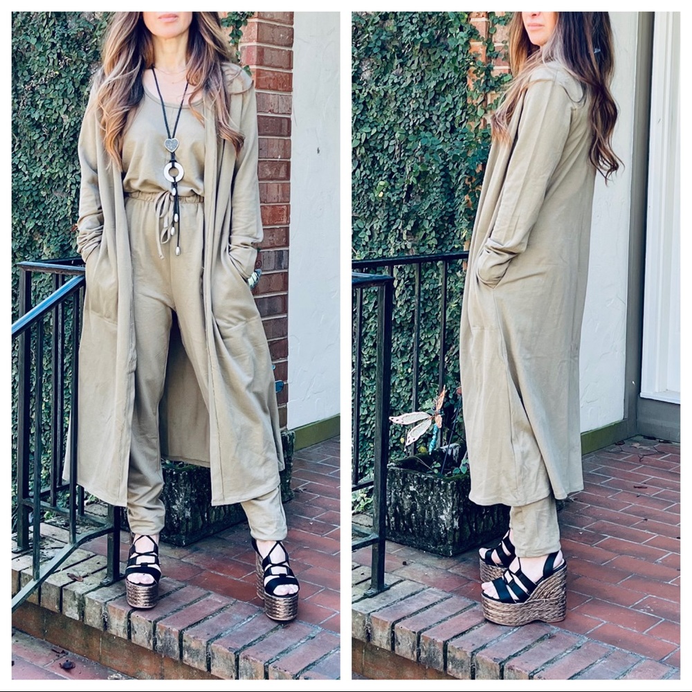#02 LAST ONE French Terry Sleeveless Jumpsuit and Long Cardigan 2Piece Set - Picture 6 of 8